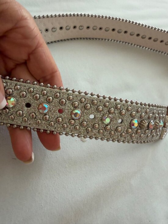 Western-style Rhinestone Belt Glitter Silver Size 32-39 Cowboy Statement Bling main image 4